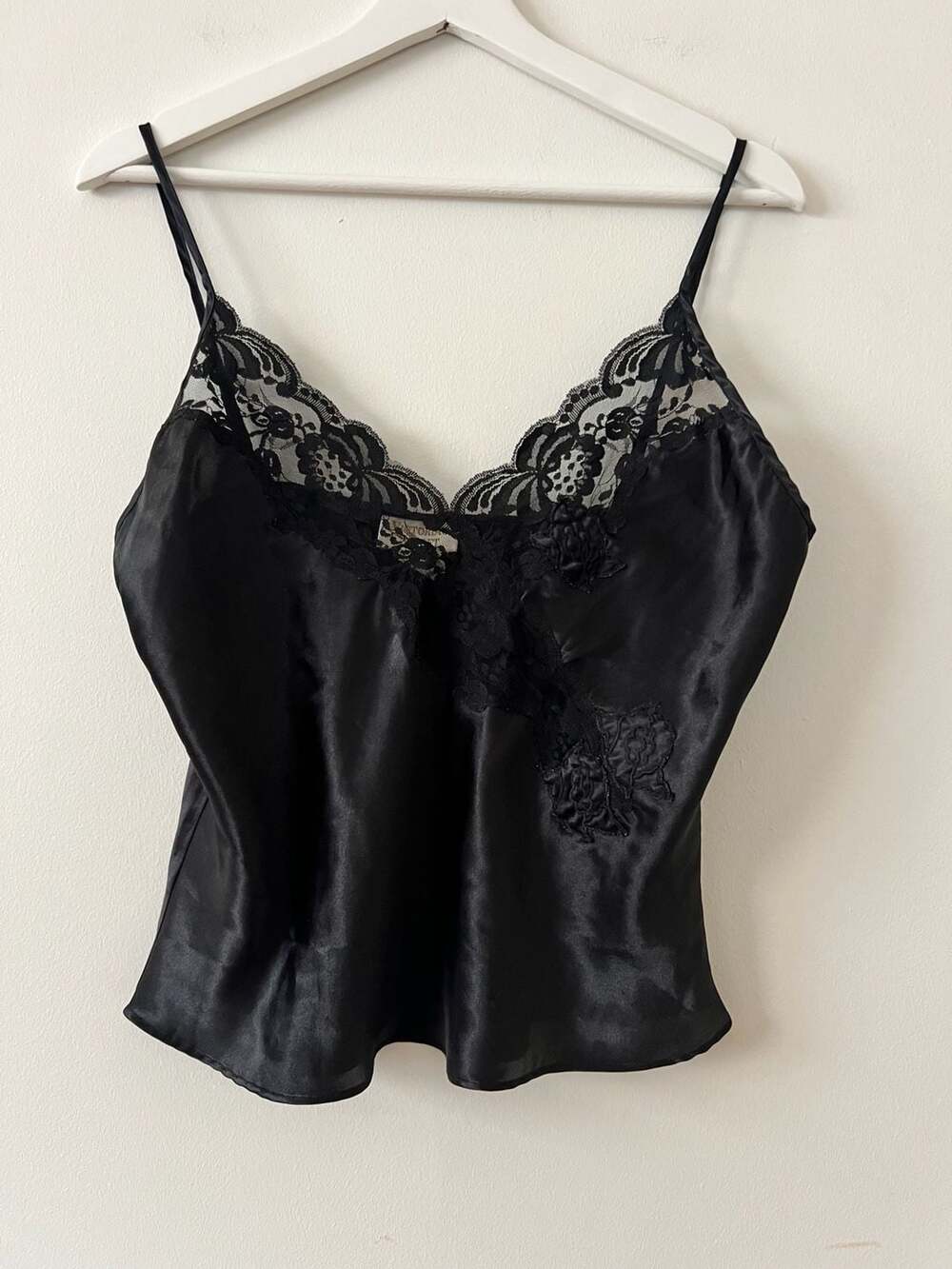 Vintage Victoria's Secret Gold Label Black Satin and Lace Camisole Tank Top